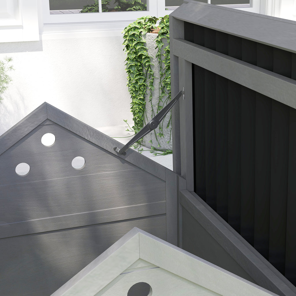 Duck Coop, Wooden Duck House with Openable Roof & Double Doors, Light Gray