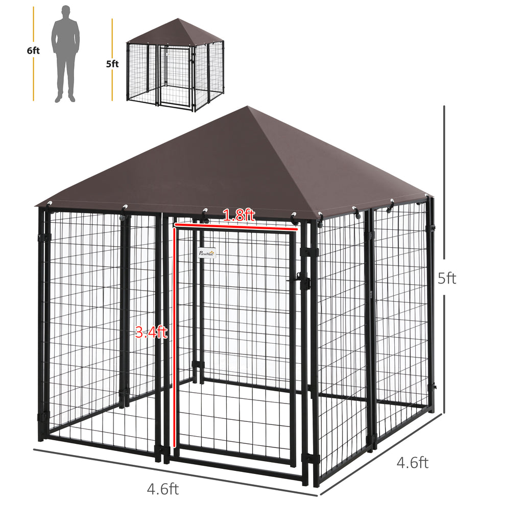 4.6' x 4.6' x 5' Outdoor Dog Kennel, Welded Wire Heavy Duty Dog Run, Dog Kennel Outside with Waterproof & UV Resistant Cover, for S&M Dogs, Black