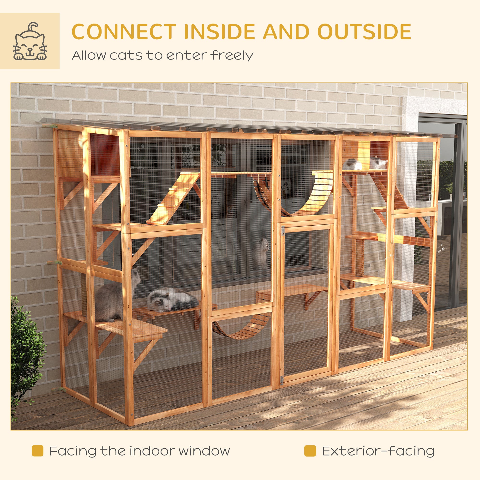 Large Catio with Multiple Shelves & Bridges, Catio with Ramps, Cat Window Box Enclosure for Outdoor Use, Orange