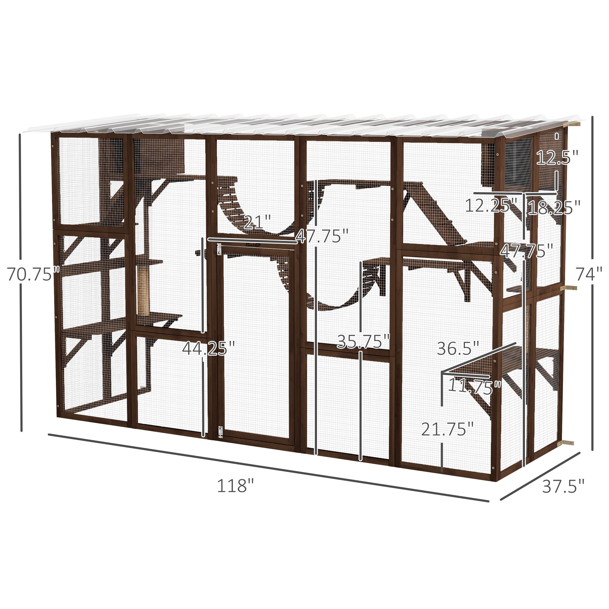 Large Outdoor Cat Enclosure for Multiple Cats with Shelves & Bridges, Coffee Brown