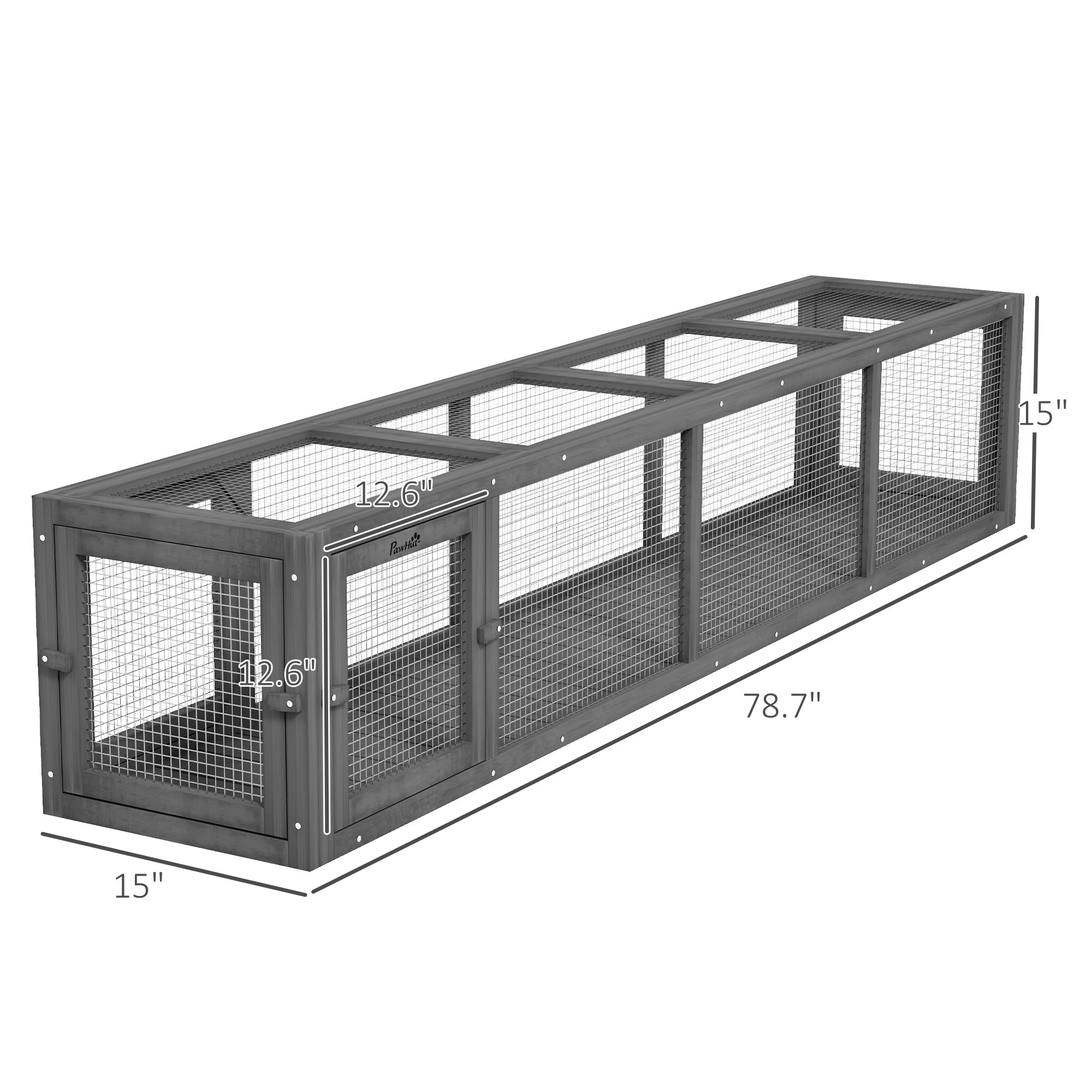 Wooden Cat Run with Weather Protection, Connecting Inside and Outside, 79"L x 15"W x 15"H, Dark Gray