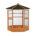 69" Wooden Hexagonal Outdoor Aviary Flight Bird Cage With Covered Roof, Brown