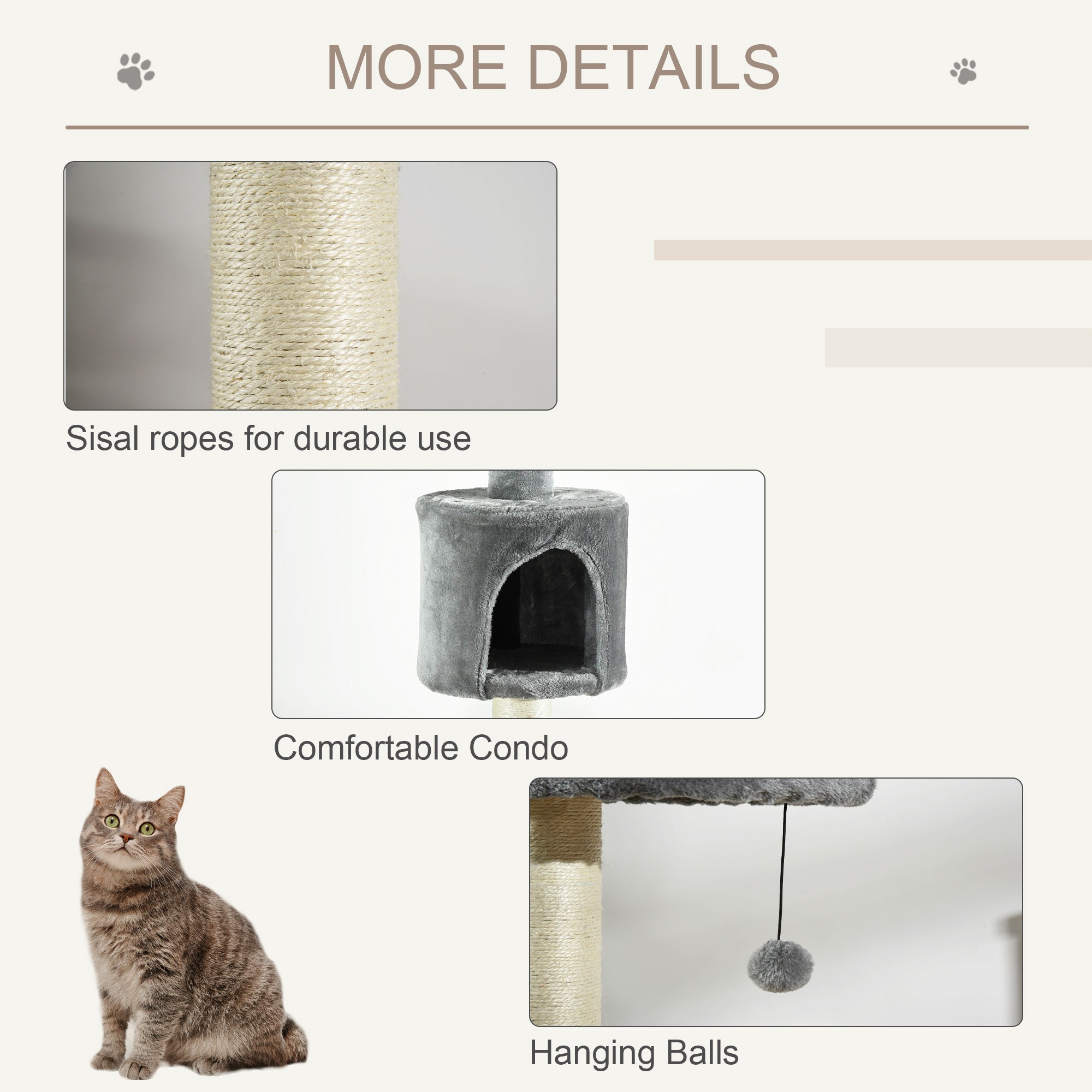 85.5" Adjustable Floor to Ceiling Cat Tree - 4-Tier Tall Cat Tower with Condo, Scratching Post & Hanging Balls, No-Drill Tension Mount Activity Center