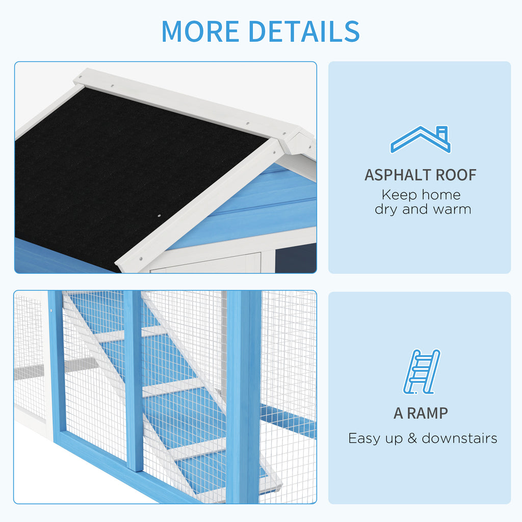 48" Wooden Rabbit Hutch Bunny Cage with Waterproof Asphalt Roof, Fun Outdoor Run, Removable Tray and Ramp, for Rabbits, Chickens, Ducks, Light Blue