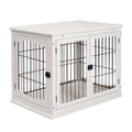 Dog Crate Furniture, 32" Small Dog Cage End Table with 2 Doors, Lockable Door, Puppy Kennel Indoor, White