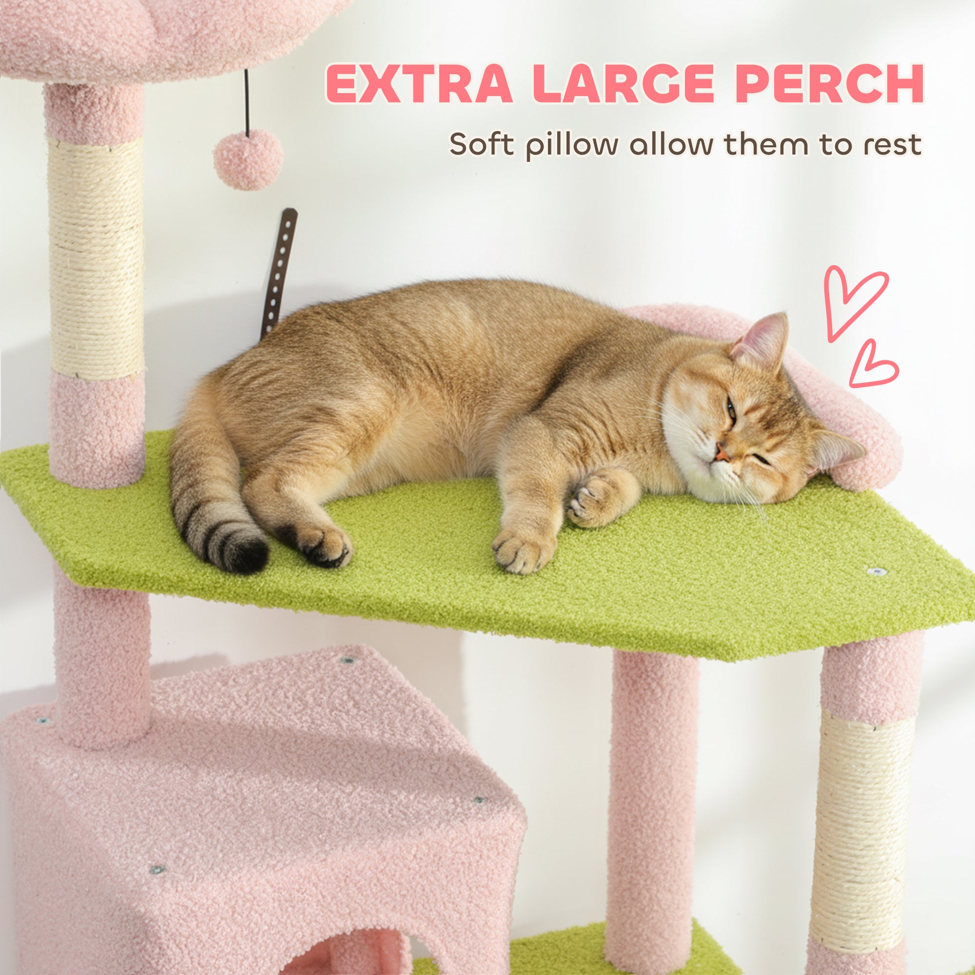 74" Pink Flower Cat Tree - Aesthetic Tall Cat Tower for Indoor Cats with 2 Condos, 3 Hammocks & 8 Sisal Scratching Posts, Floral Multi-Level Play House