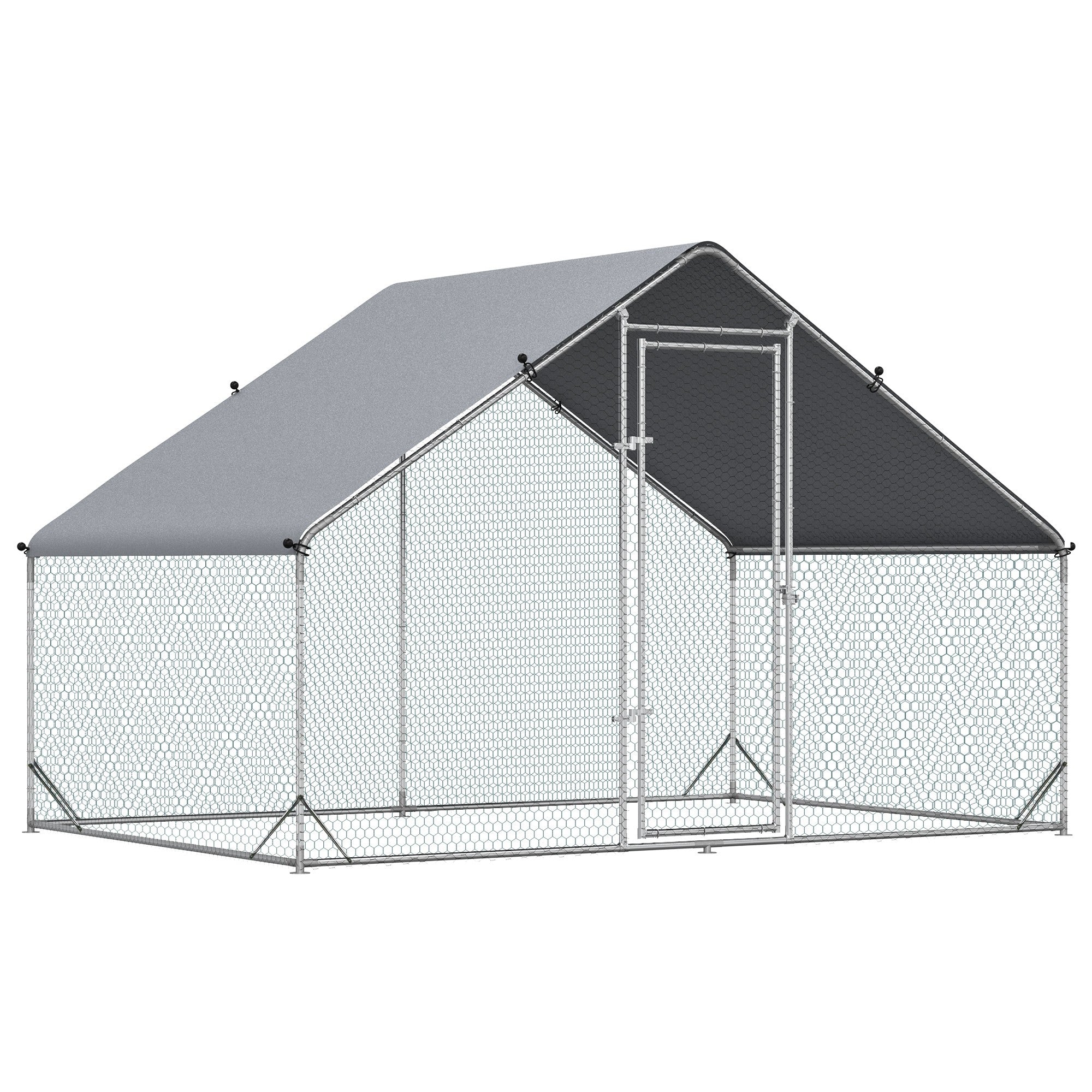 Large Chicken Coop Metal Chicken Run with Waterproof and Anti-UV Cover, Spire Shaped Walk in Fence Cage Hen House for Outdoor and Yard Farm Use, 1" Tube Diameter, 9.8' x 6.6' x 6.6'