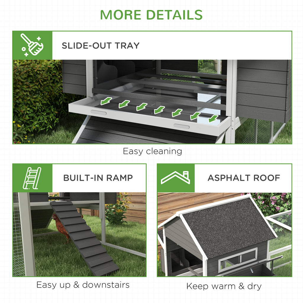 137" Wooden Chicken Coop for 8-10 Chickens, Backyard, Gray