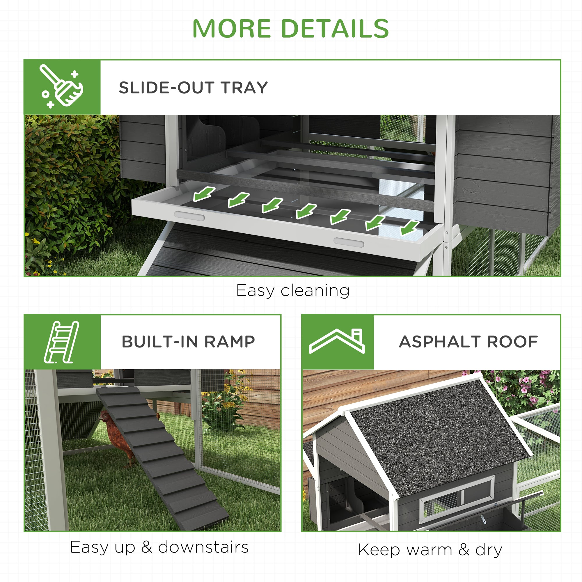 137" Wooden Chicken Coop for 8-10 Chickens, Backyard, Gray