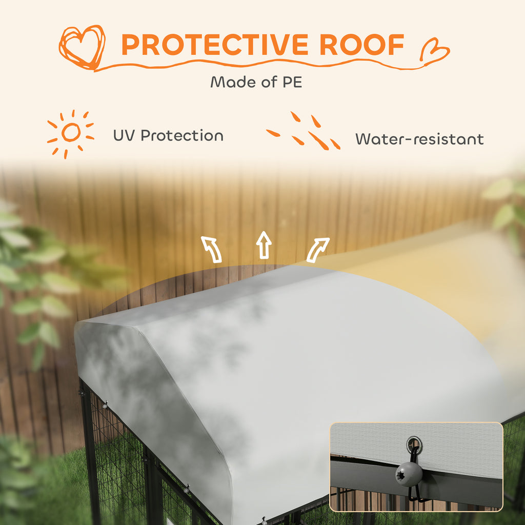 Outdoor Dog Kennel with Two-Room Design, Water-Resistant & Sun-Proof Cover, for S, M, L Dogs, 8' x 4' x 6'