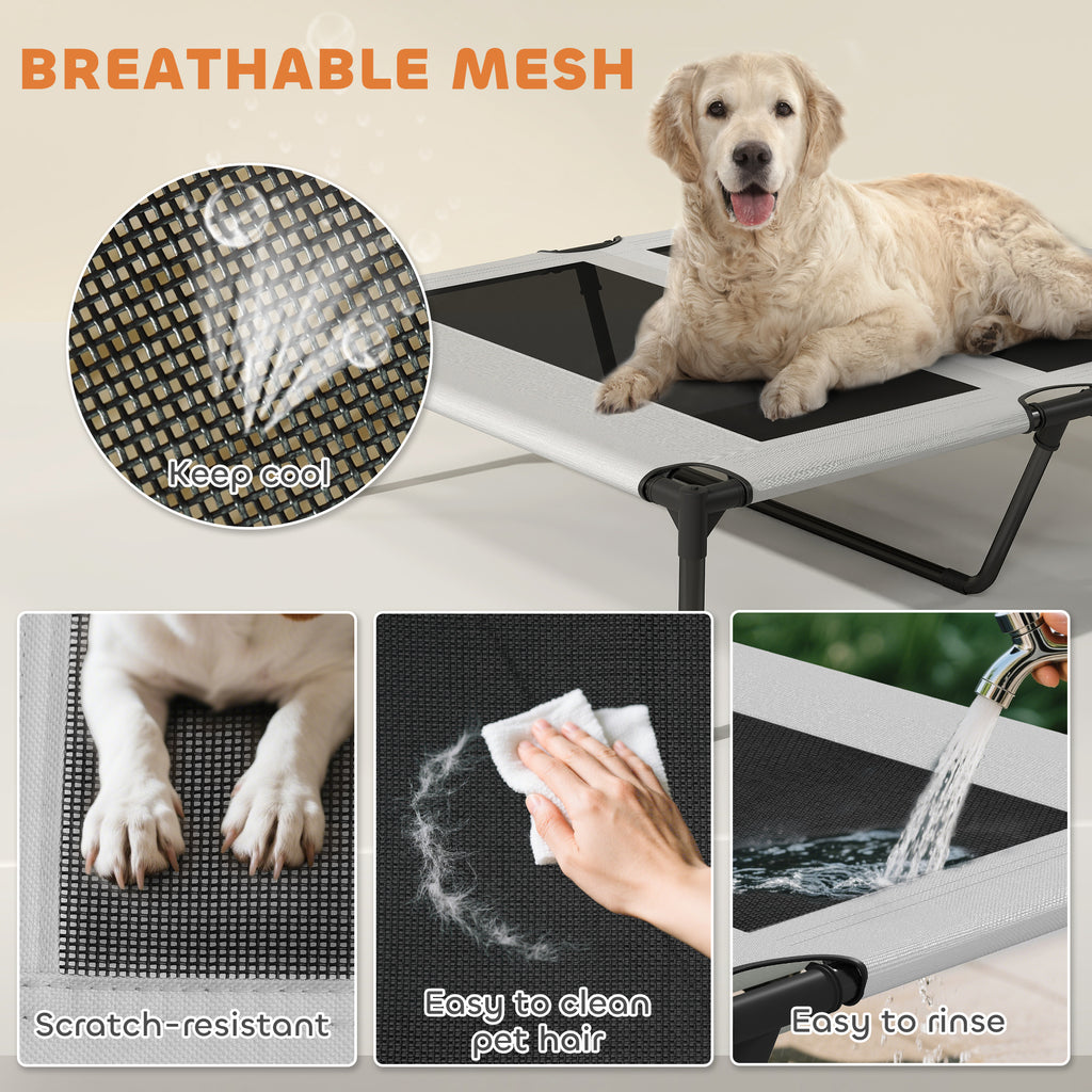 Elevated Dog Bed with Removable Canopy, Portable Outside Raised Pet Cot with Cooling Pad, Storage Bag, 36" x 29.5" x 35"