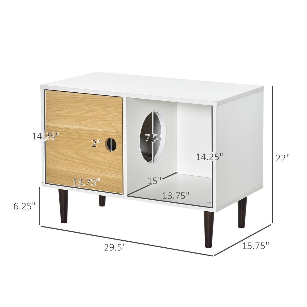 Wooden Cat House with Soft Cushion, Decorative Kitten Condo Side Table, Elevated Pet House with Storage Space