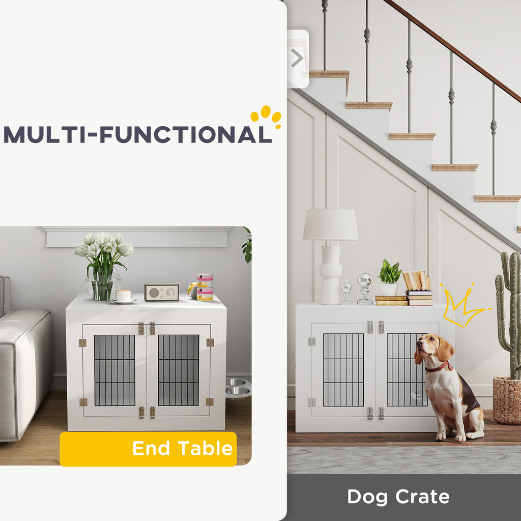Dog Crate Furniture with 360¡ã Rotatable Removable Dog Bowls