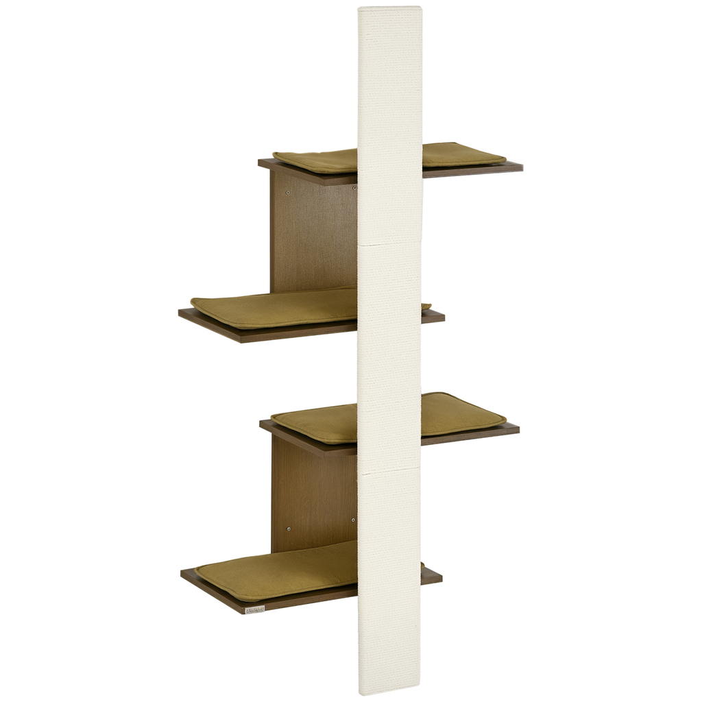 4-Layer Wall-Mounted Cat Tree with Scratching Board, Cat Wall Shelves Furniture