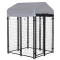 Outdoor Dog Kennel with Roof, 4' x 4' x 6' Heavy Duty Welded Wire Dog Playpen Enclosure with Escape-proof Lock, UV-Resistant & Waterproof Cover, for Medium Dogs, Chickens, Ducks, Silver