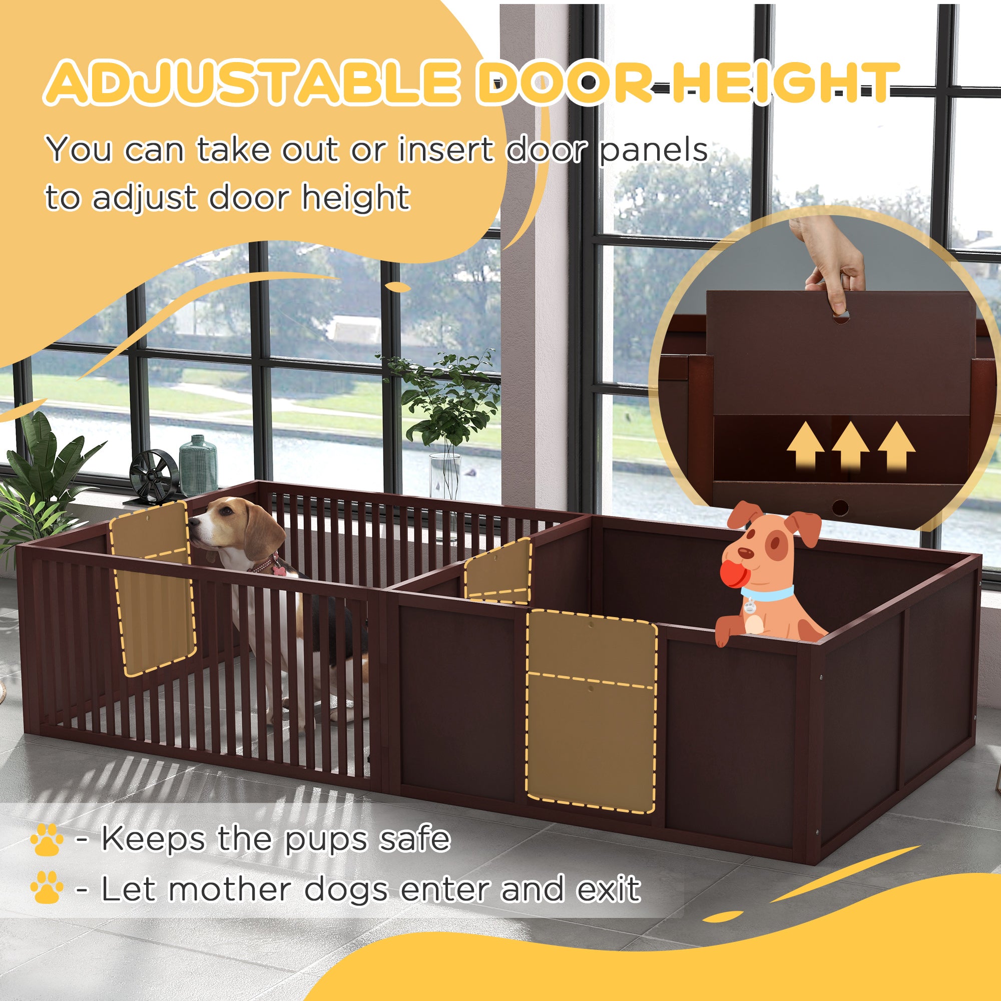 Whelping Box for Dogs Built for Mother¡¯s Comfort, Dog Whelping Pen with Removable Doors, Puppy Playpen for Indoors, Newborn Puppy Supplies & Essentials, 81" x 39" x 20", Coffee