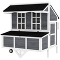43" Mobile Chicken Coop with Wheels, Wooden Chicken Tractor with Nesting Box & Pull-Out Tray, Outdoor Hen House for 2¨C4 Chickens, Gray