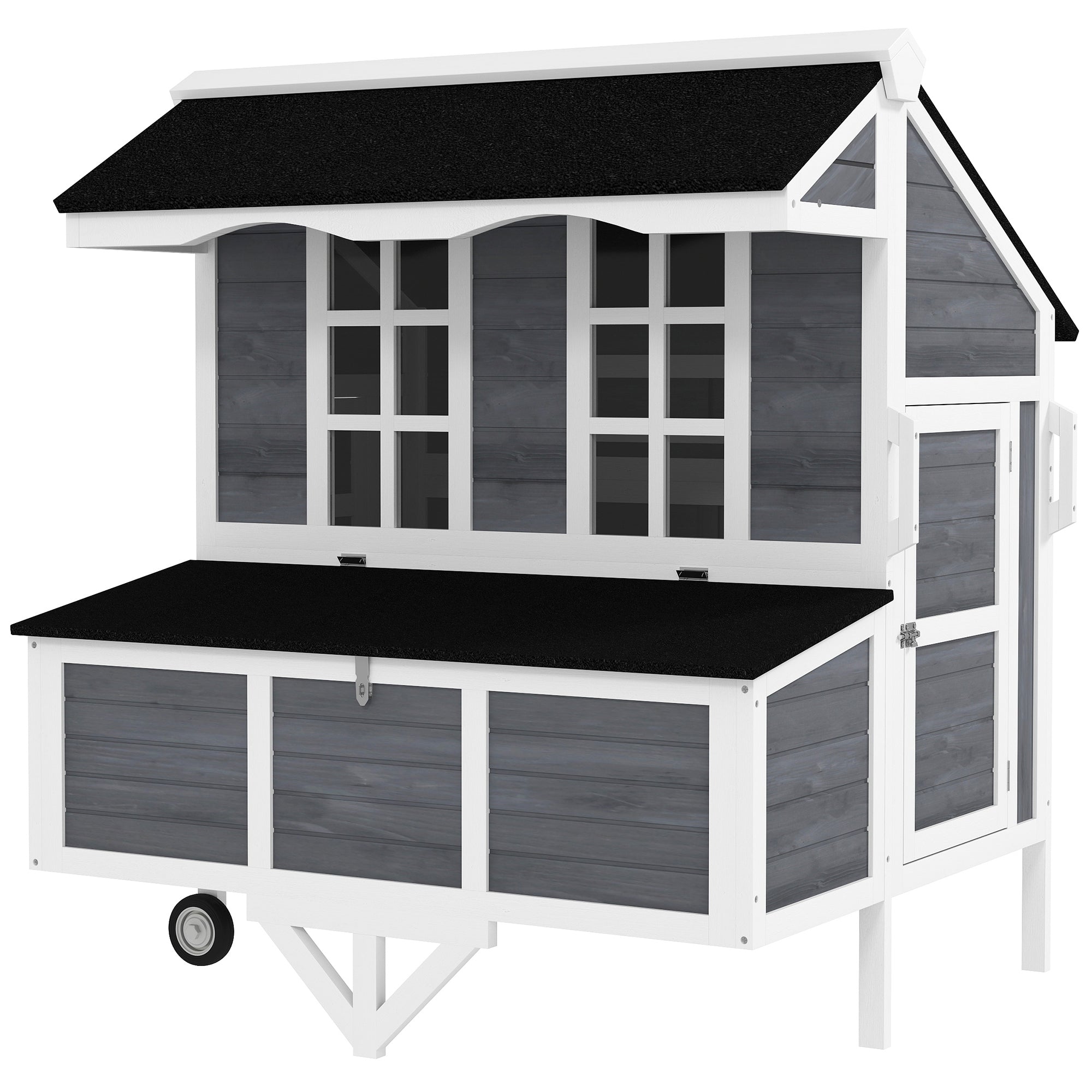 43" Mobile Chicken Coop with Wheels, Wooden Chicken Tractor with Nesting Box & Pull-Out Tray, Outdoor Hen House for 2¨C4 Chickens, Gray