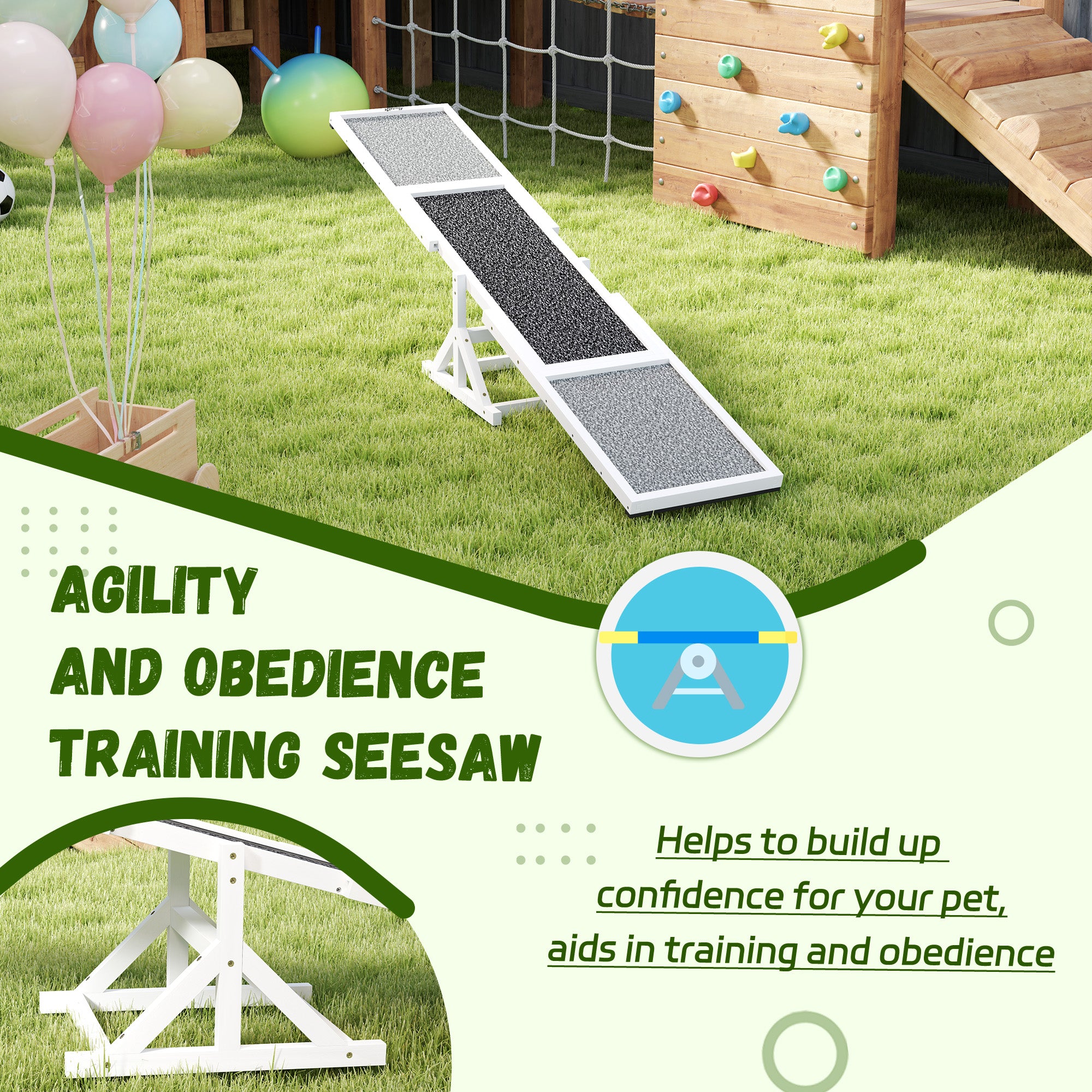Wooden Dog Agility Seesaw for Training and Exercise, Weather Resistant, 83" L x 16" W x 14" H, White
