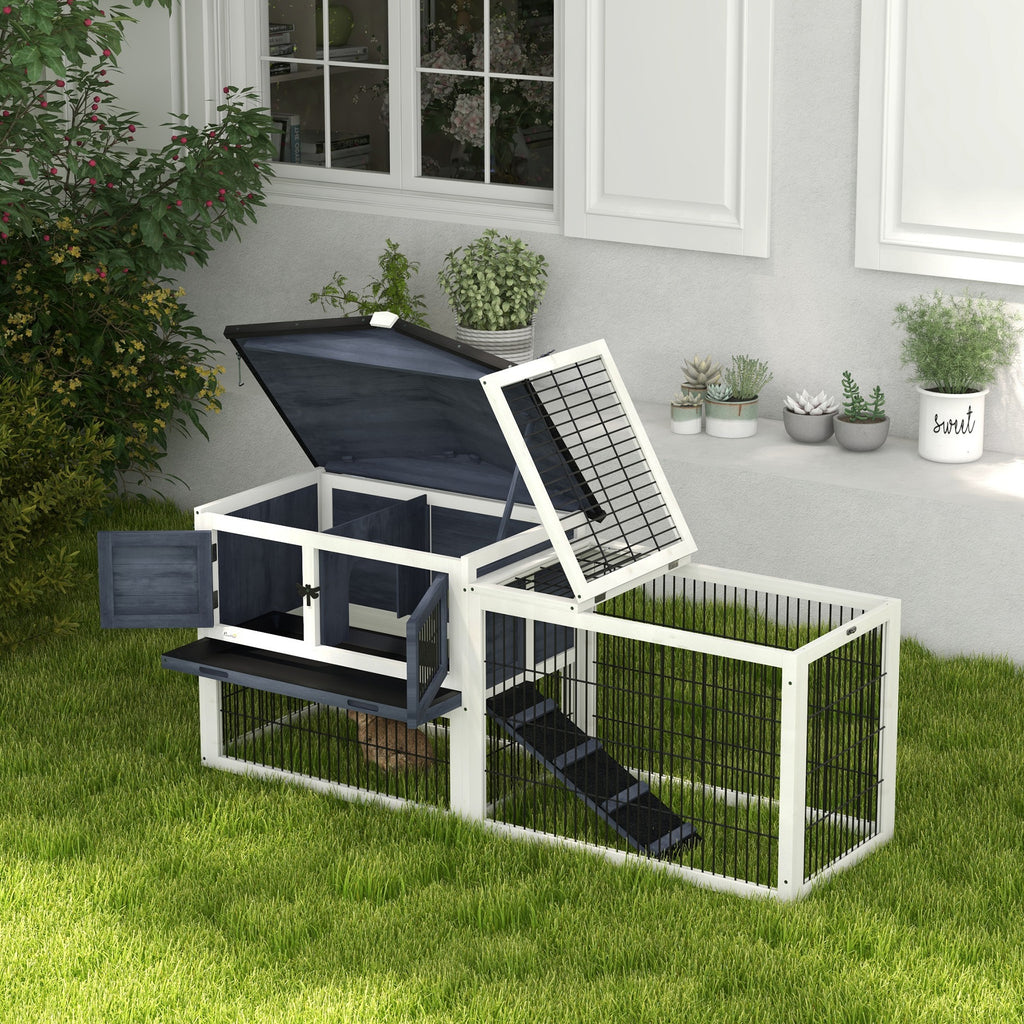 2 Level 59" Outdoor Rabbit Hutch with Openable Top, Dark Gray