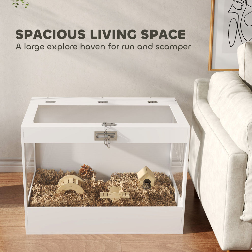 Hamster Cage with Openable Top & Lock, Hut, Transparent Acrylic Panels, Accessories, for Dwarf Hamster Gerbil, White