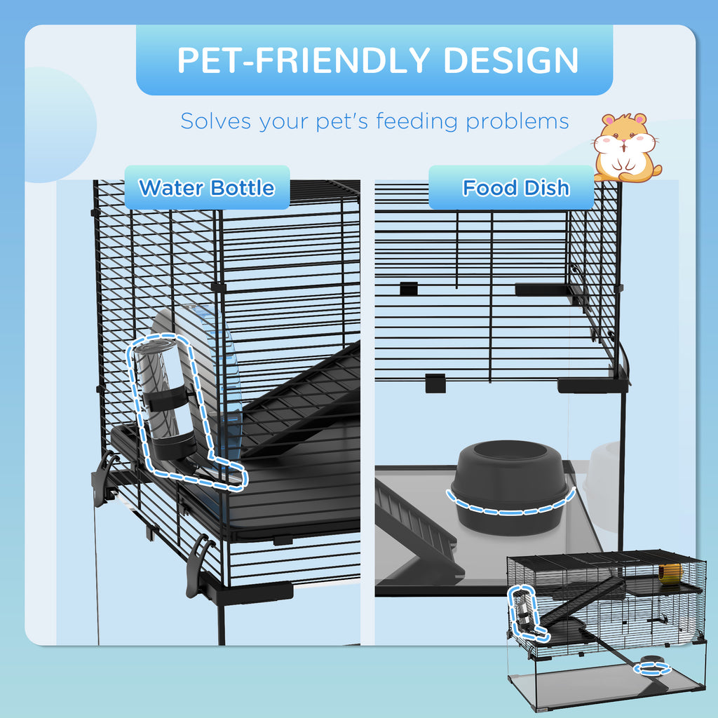 31" Hamster Cage, Gerbil Cage with Glass Basin for Small Hamsters, Black