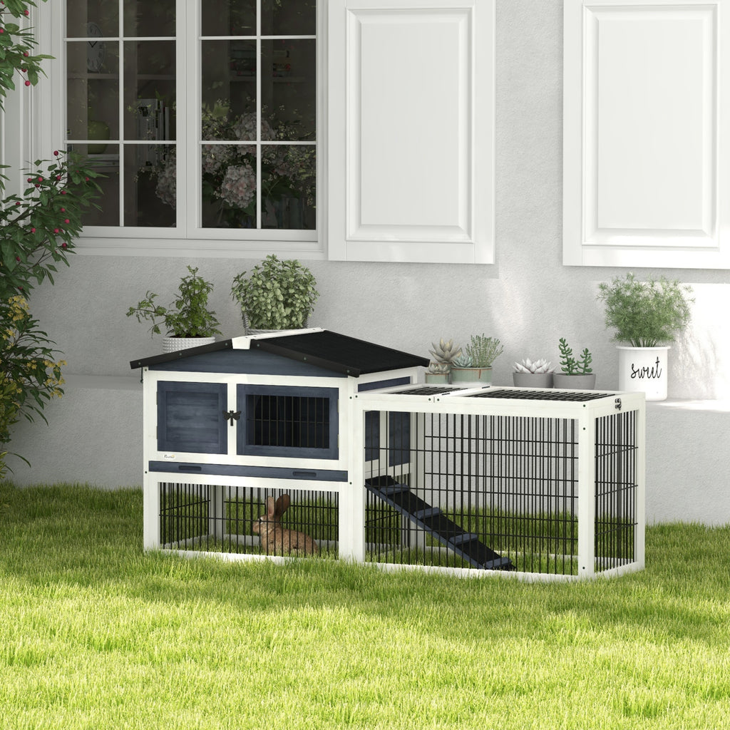 2 Level 59" Outdoor Rabbit Hutch with Openable Top, Dark Gray