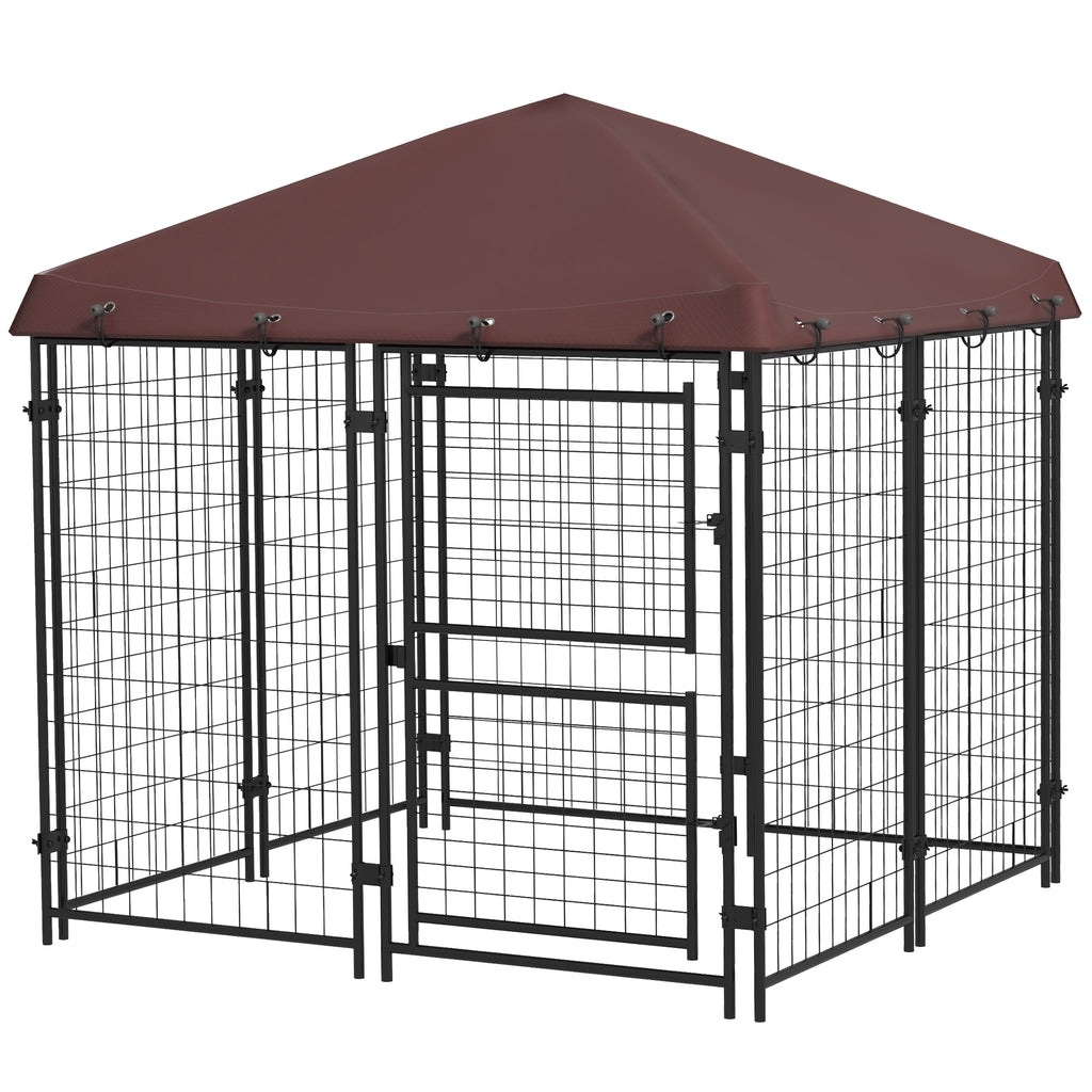 4.6' x 4.6' x 5' Dog Kennel Outdoor with Waterproof Canopy, Large Door