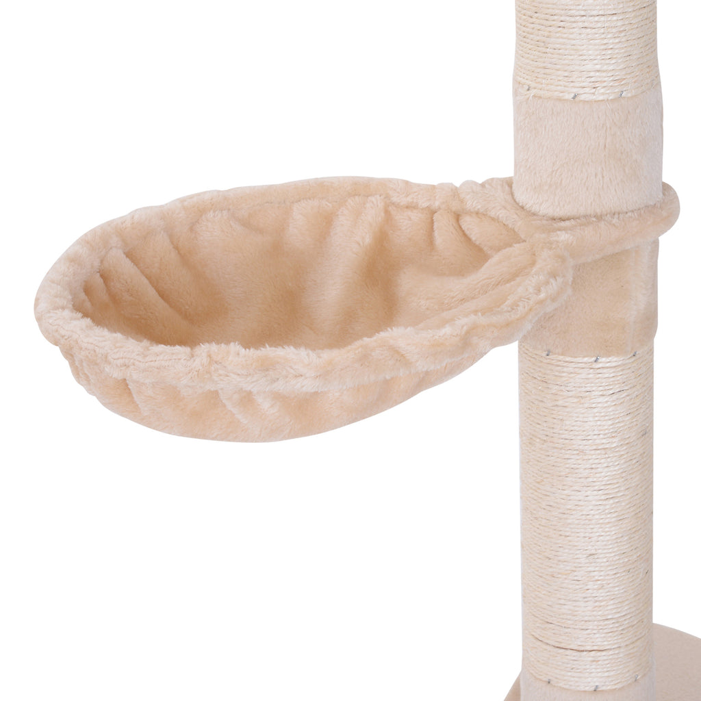 102" Adjustable Floor to Ceiling Cat Tree - 5-Level Tall Cat Tower with Sisal Scratching Posts & Cozy Hammock, No-Drill Tension Mount, Beige - Space-Saving Indoor Activity Center for Large Cats
