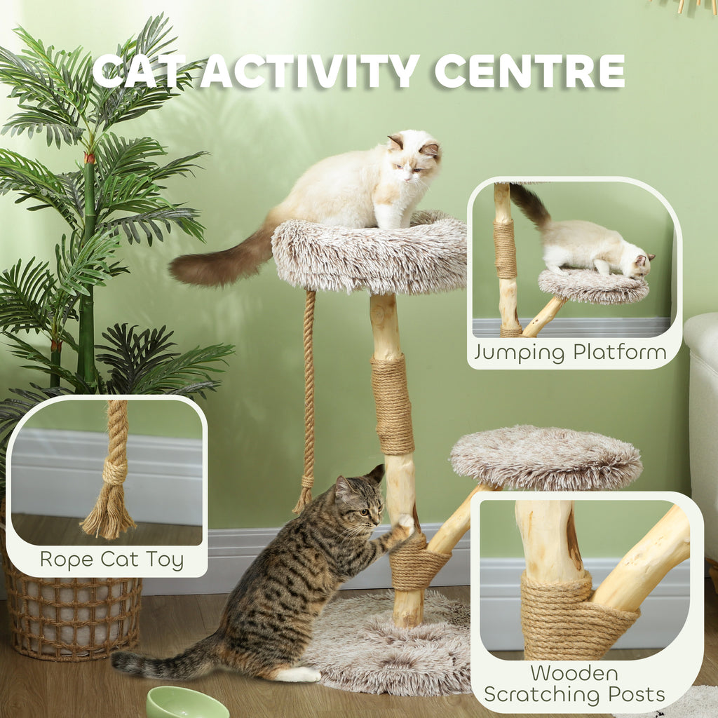 35-Inch Modern Cat Tree for Indoor Adult Cats, Wooden Scratching Posts, Cat Bed & Rope Toy, Compact Activity Tower, Brown