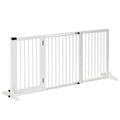 Freestanding Length Adjustable Wooden Pet Gate with Lockable Door 3 Panels, White