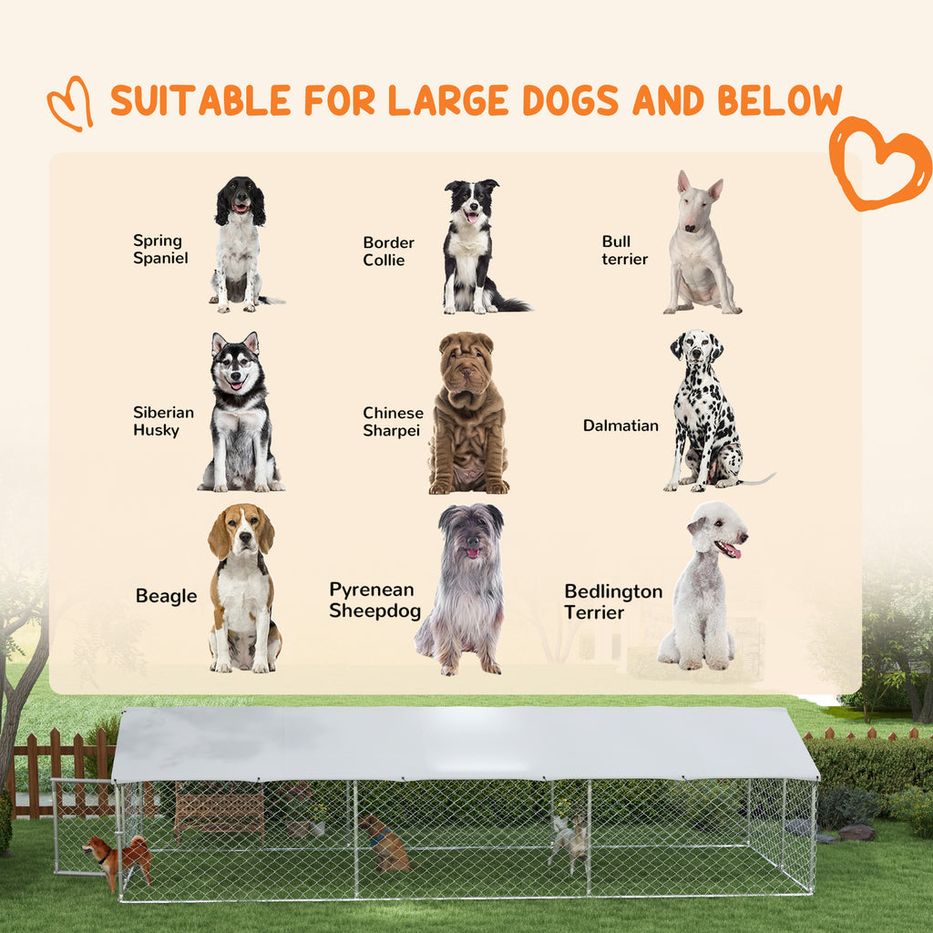19.7' x 7.5' x 4.9' Outdoor Dog Kennel for Large-Sized Dogs with Waterproof UV Resistant Roof, Silver