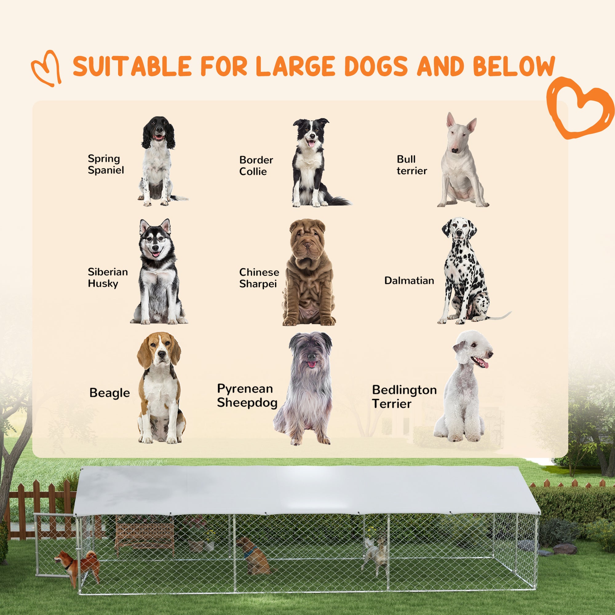 19.7' x 7.5' x 4.9' Outdoor Dog Kennel for Large-Sized Dogs with Waterproof UV Resistant Roof, Silver