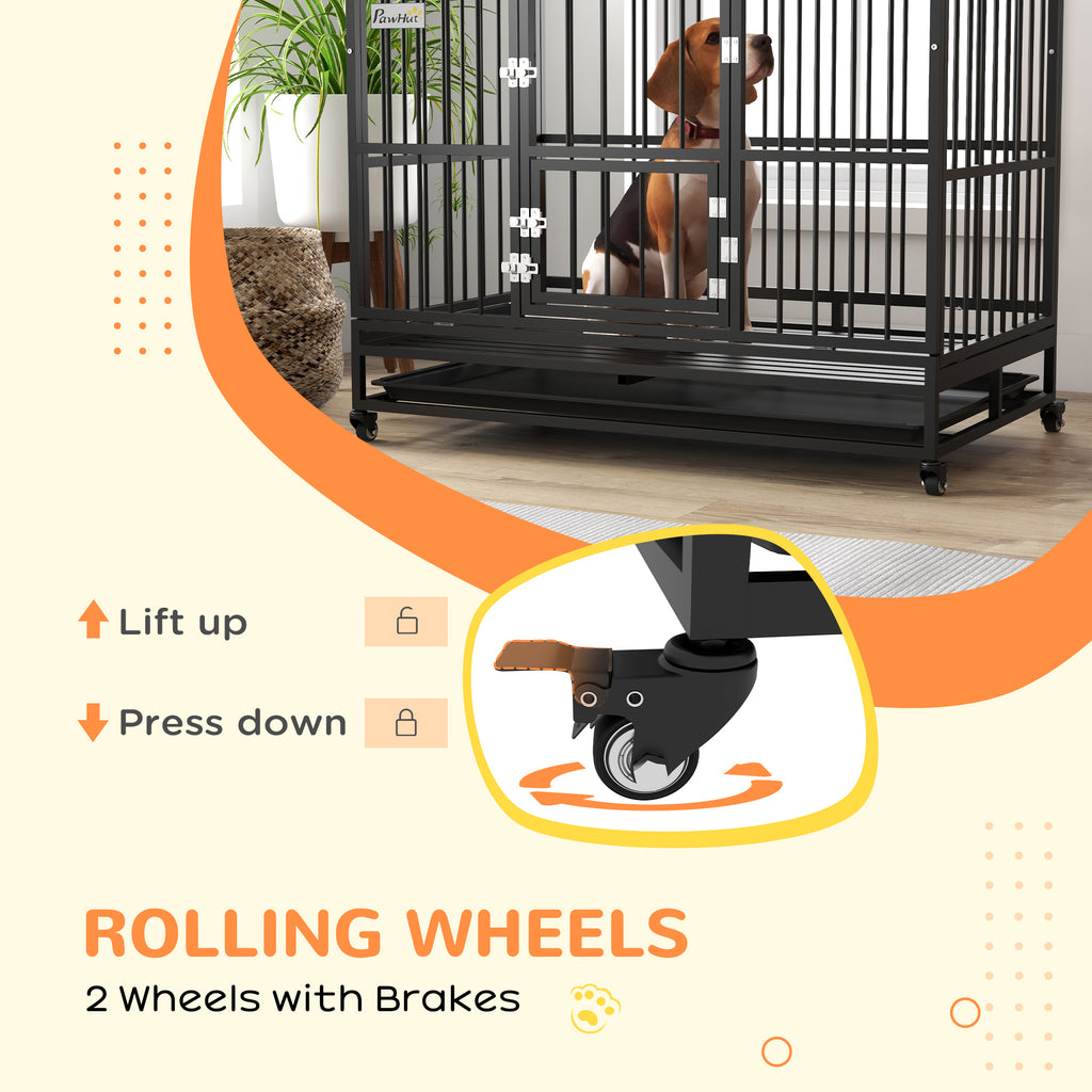 48" Heavy Duty Dog Crate with Lockable Wheels & Double Doors for XL Dogs