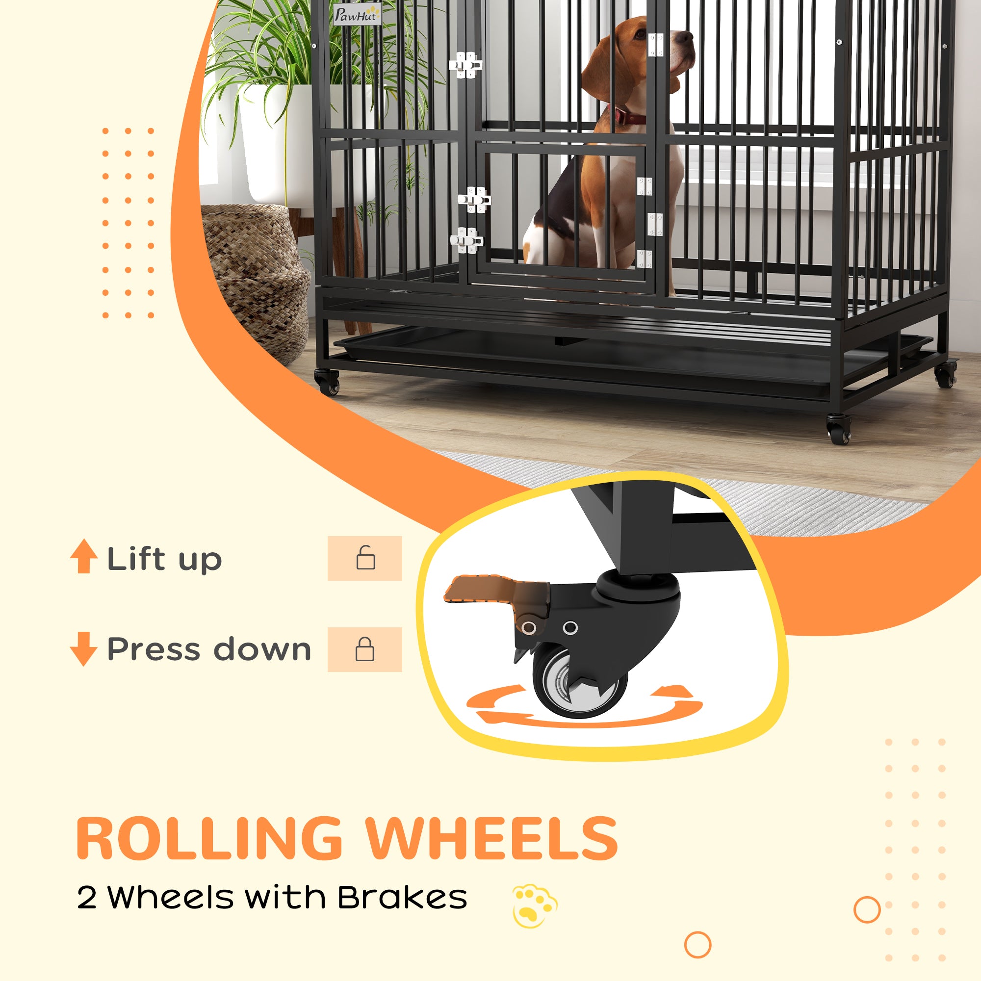 48" Heavy Duty Dog Crate with Lockable Wheels & Double Doors for XL Dogs