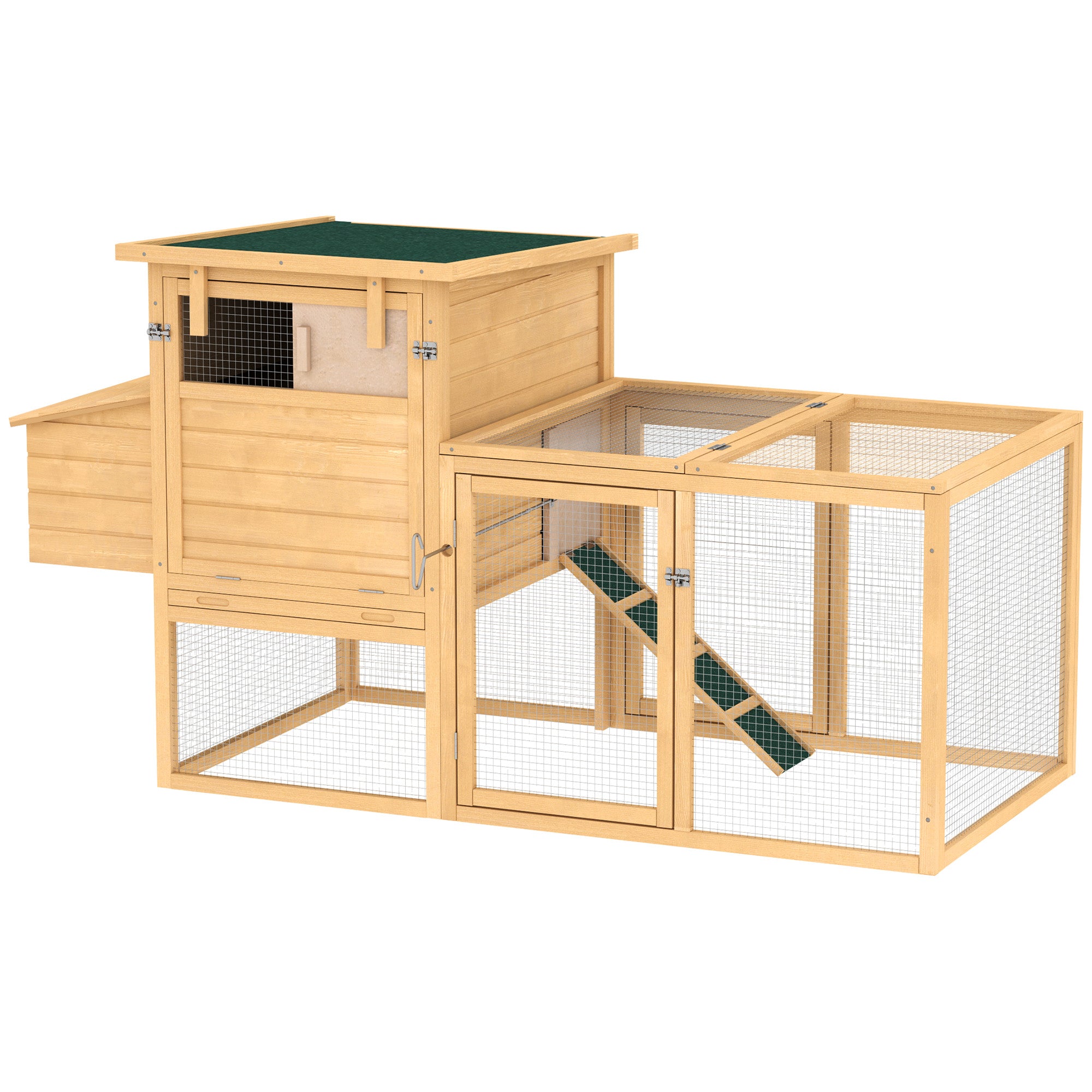 75" Wooden Chicken Coop with Nesting Box, Removable Tray, Ramp Run, for Garden Backyard, Natural Wood