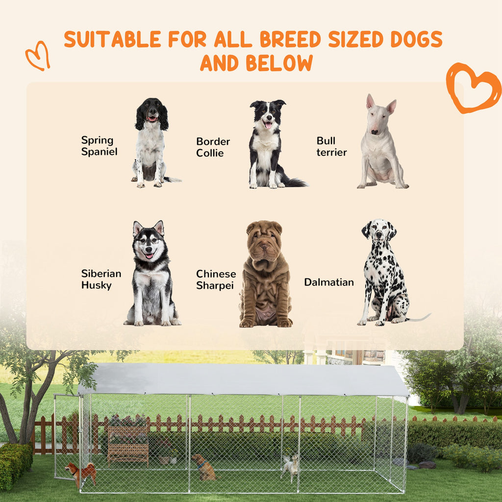 19.7' x 7.5' x 7.5' Outdoor Dog Kennel for Large-Sized Dogs with Waterproof UV Resistant Roof, Silver