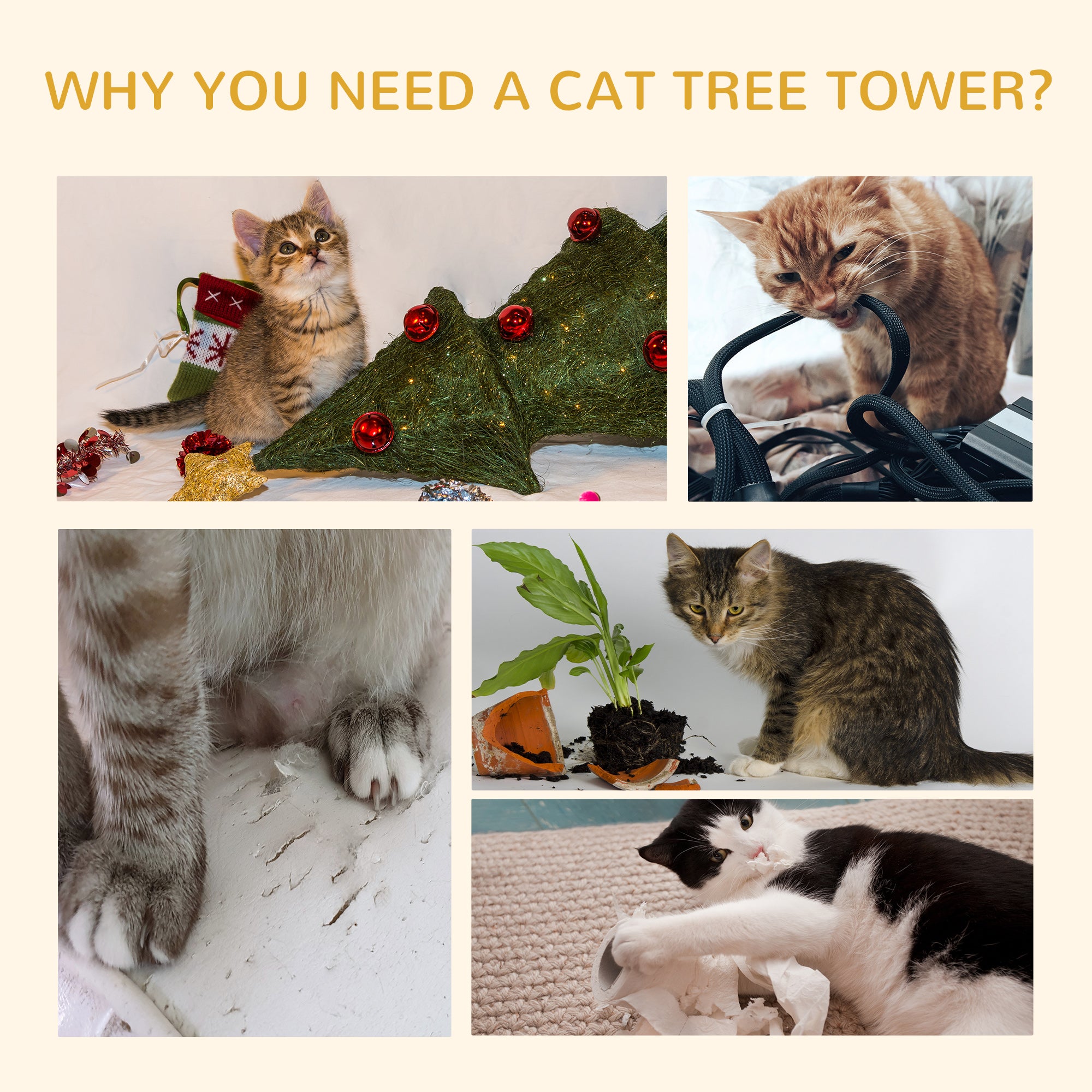 Light Brown Floor to Ceiling Cat Tree - Adjustable Height 4-Tier Cat Tower with Sisal Scratching Posts, Stable Activity Center Furniture for Indoor Kittens