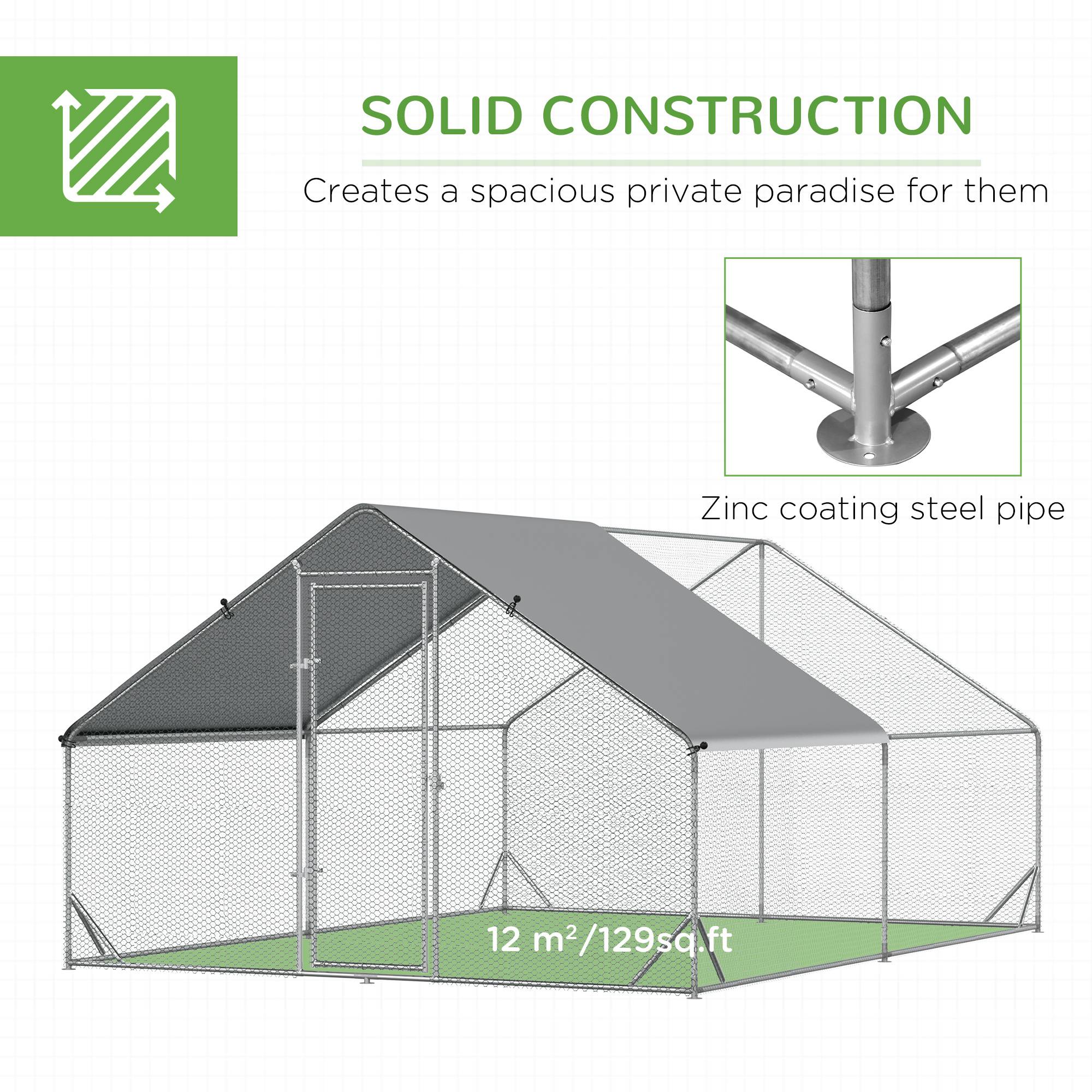 10' x 13' x 6.5' Metal Frame Chicken Run, Outdoor Hen House with Cover & Lockable Door