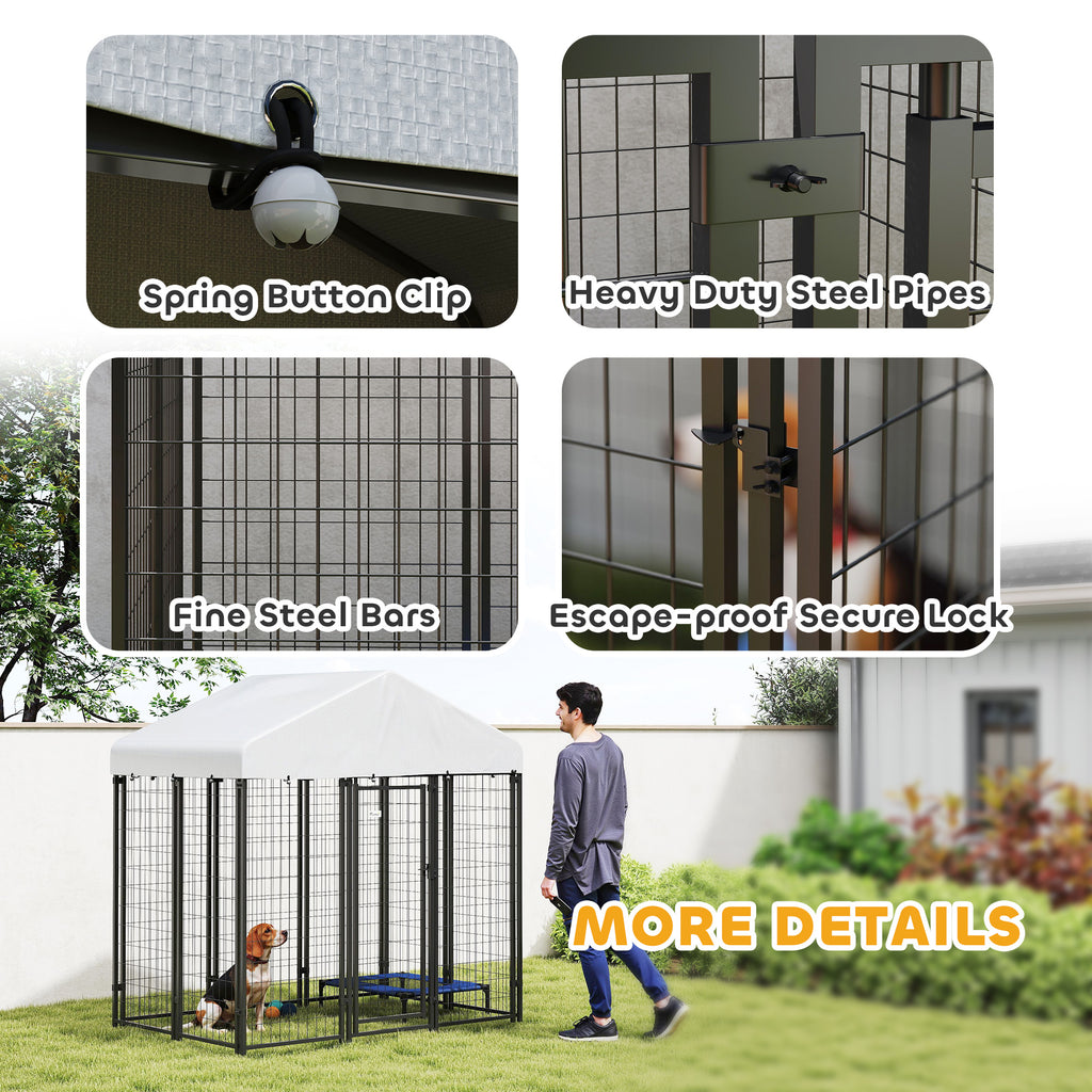 Outdoor Dog Kennel with Roof with Escape-proof Lock, UV-Resistant & Waterproof Cover, 5.9' x 4' x 6', Silver