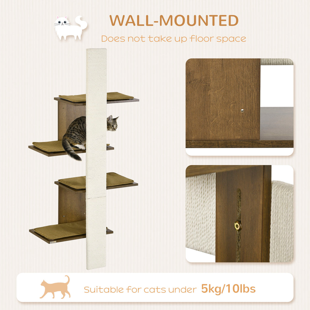 4-Layer Wall-Mounted Cat Tree with Scratching Board, Cat Wall Shelves Furniture