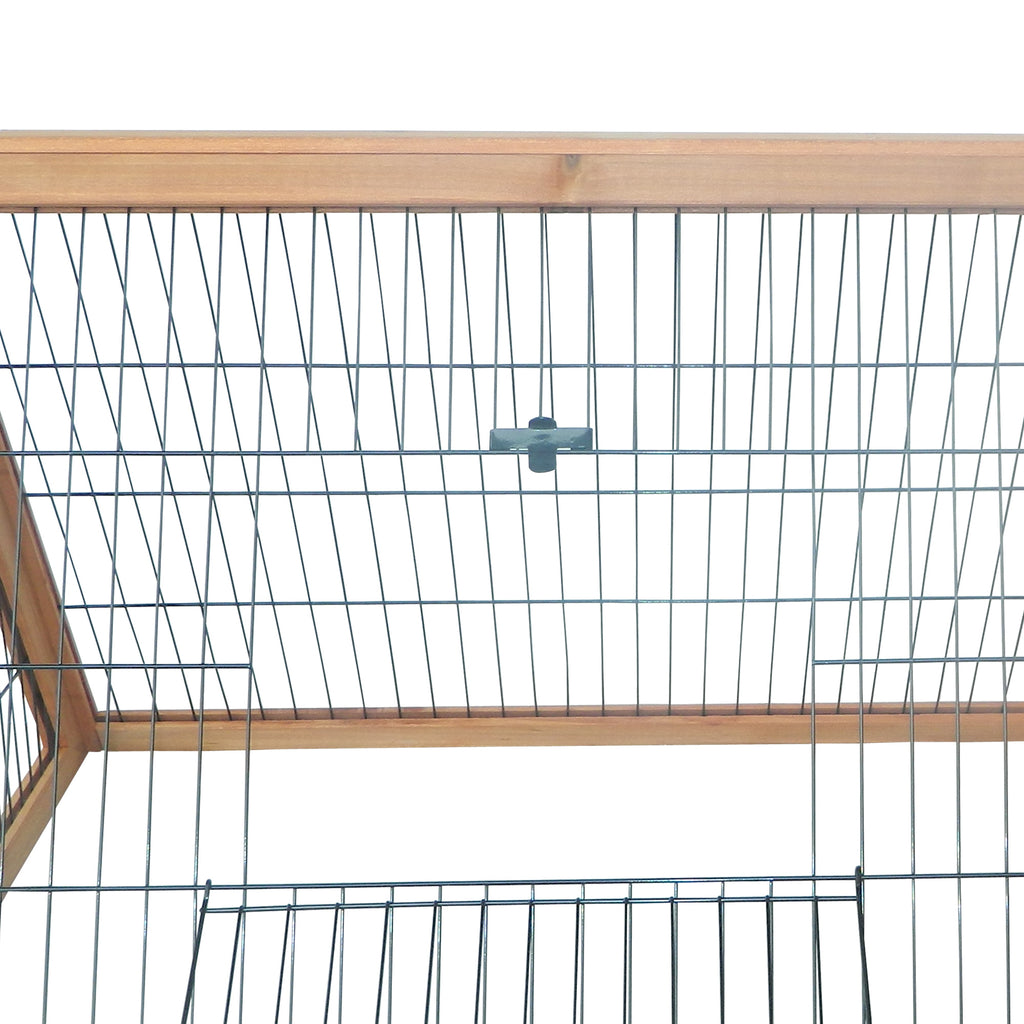 46" x 24" Wooden A-Frame Outdoor Rabbit Hutch, Small Animal Cage, Bunny Hutch with Outside Run & Ventilating Wire, for Rabbits, Chickens, Ducks, Yellow