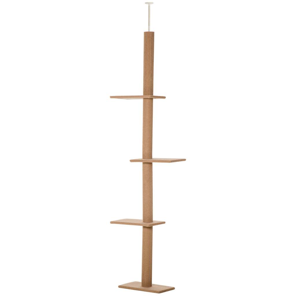 Floor-to-Ceiling Cat Tree with Sisal Scratching Posts, Tall Cat Climbing Tower Activity Center for Kittens & Indoor Cats, Brown