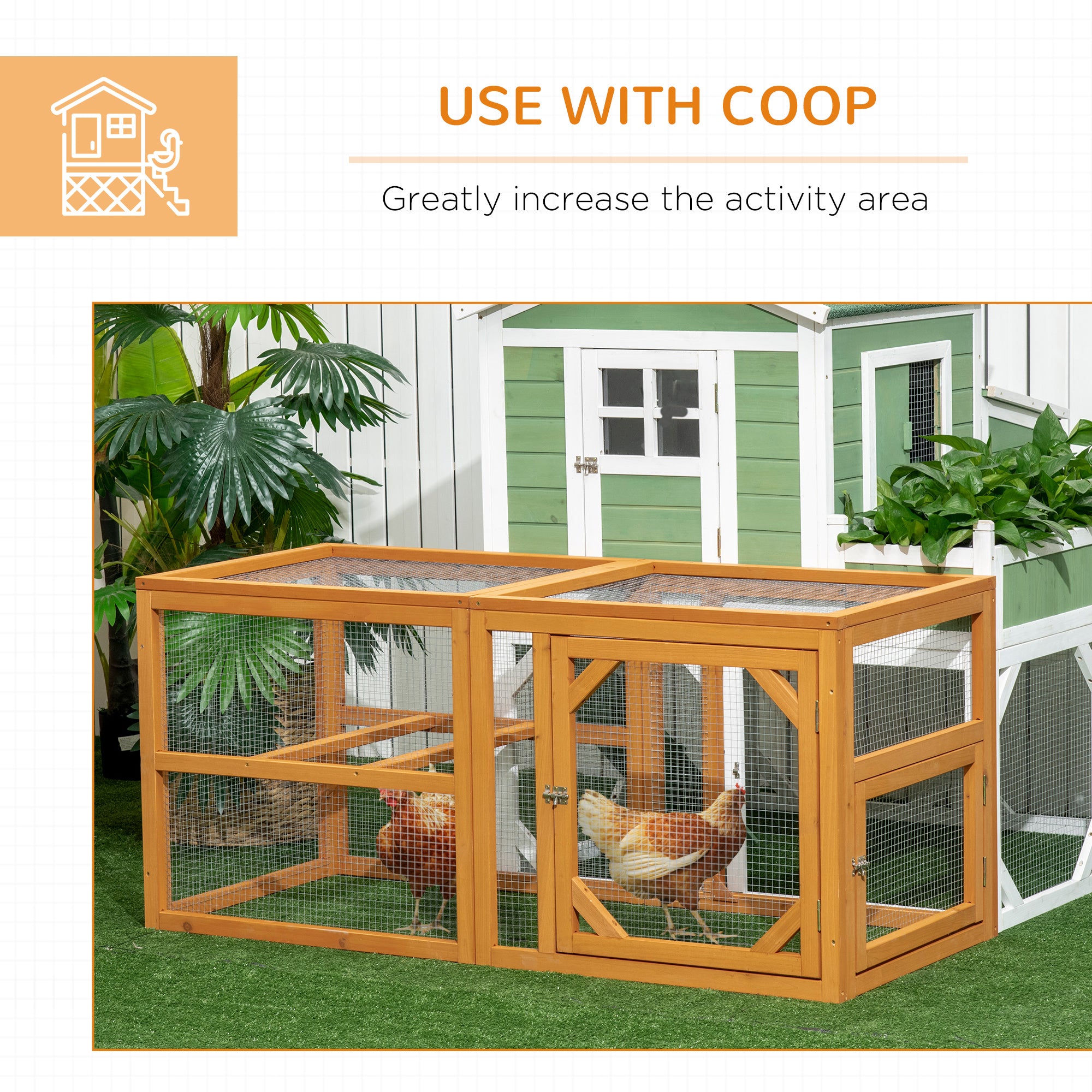 55" Wooden Chicken Coop Add-on Expansion, Mini Chicken Coop Outdoor Chicken Run Hen House with Combinable Design