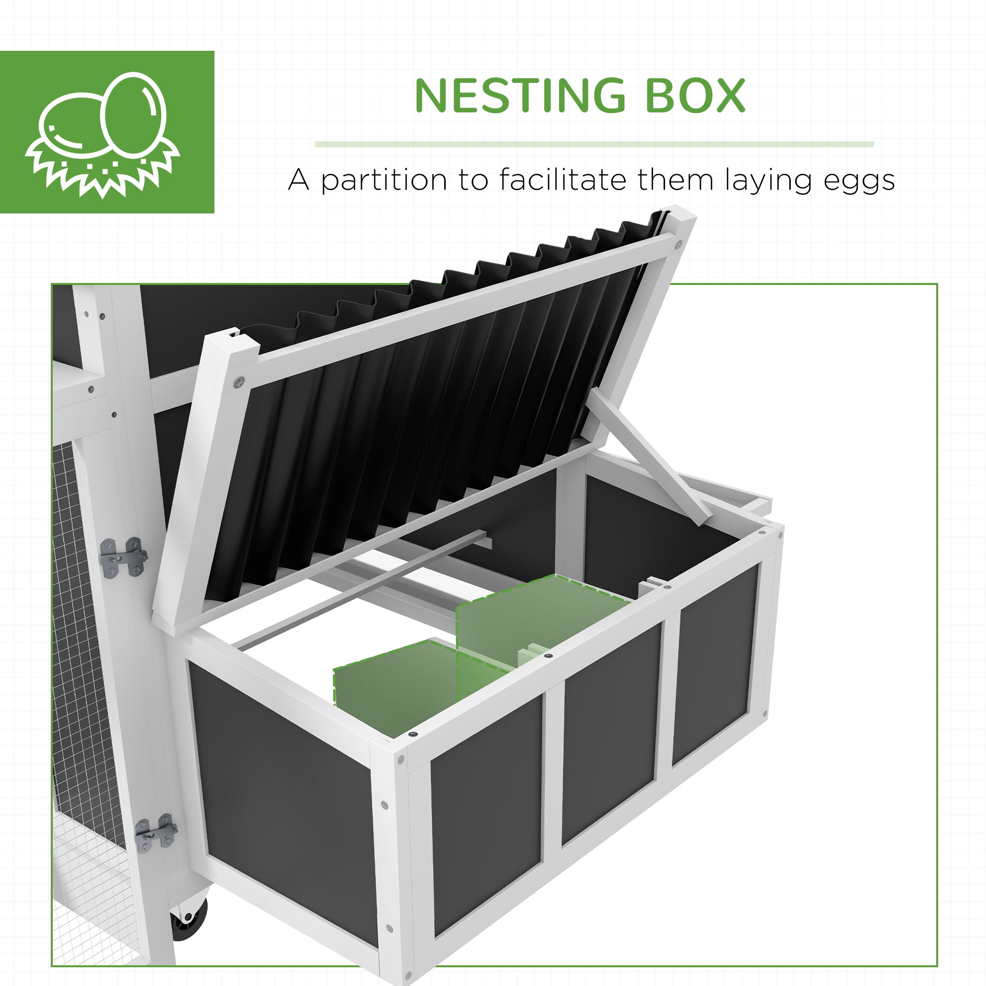 Wooden Chicken Coop with Nesting Box, Pull Out Tray, Run, Perches, Ramp, Windows for 6 Chickens, Dark Gray