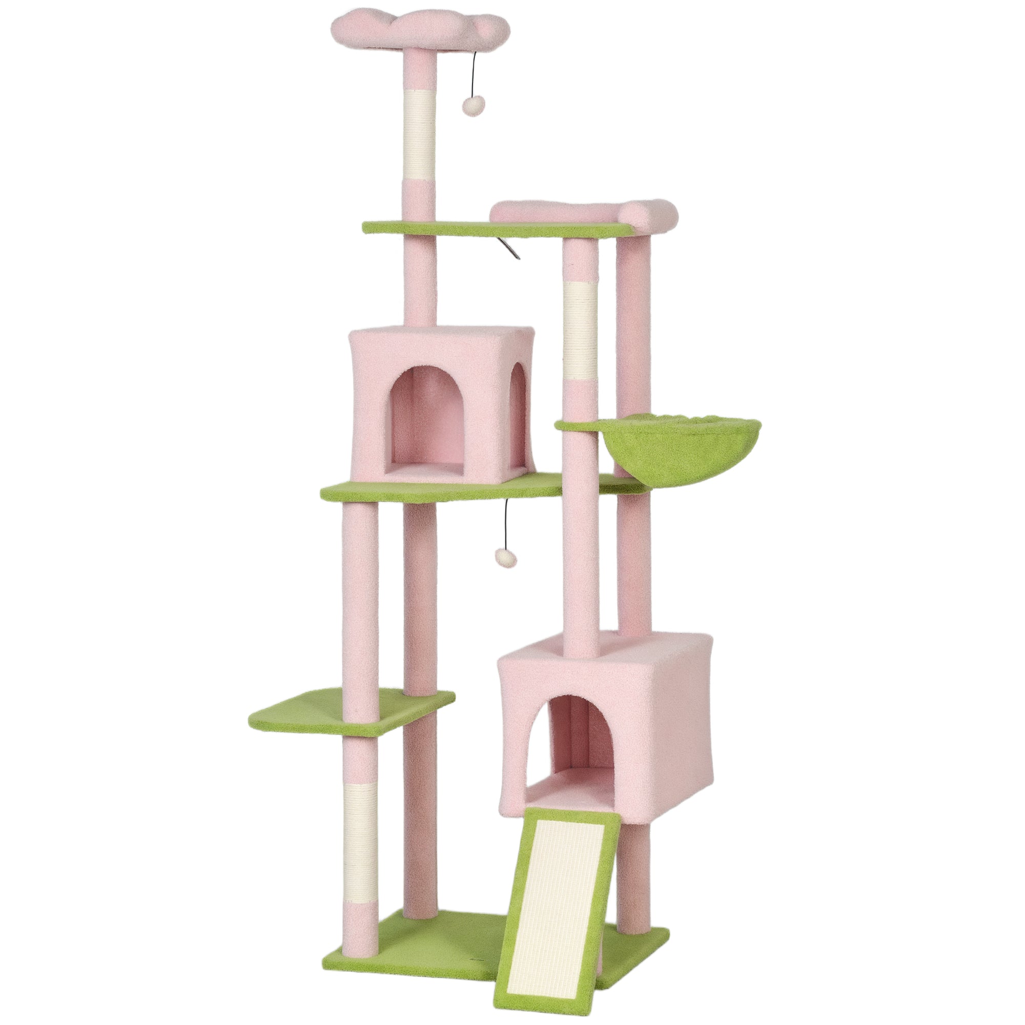 74" Pink Flower Cat Tree - Aesthetic Tall Cat Tower for Indoor Cats with 2 Condos, 3 Hammocks & 8 Sisal Scratching Posts, Floral Multi-Level Play House