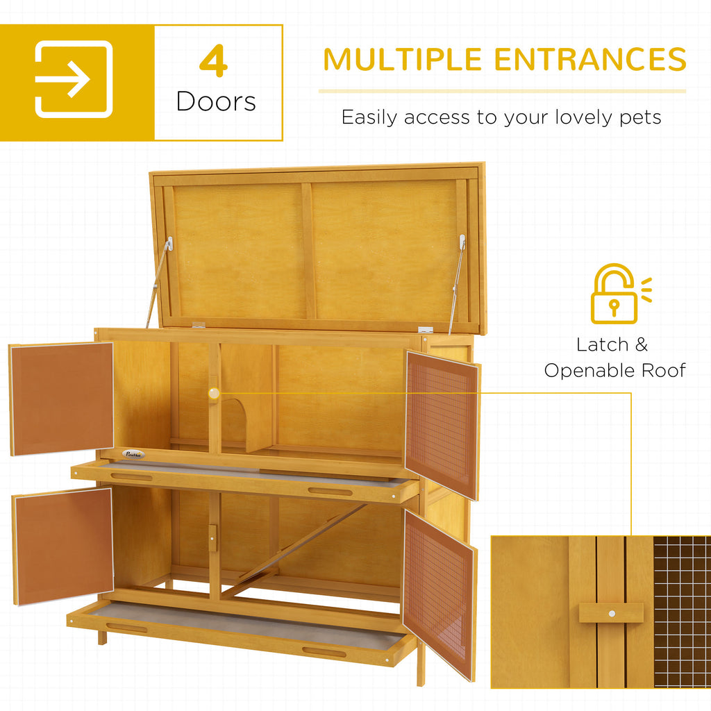 Wooden Bunny Hutch with Ramp, Indoor/Outdoor, Yellow