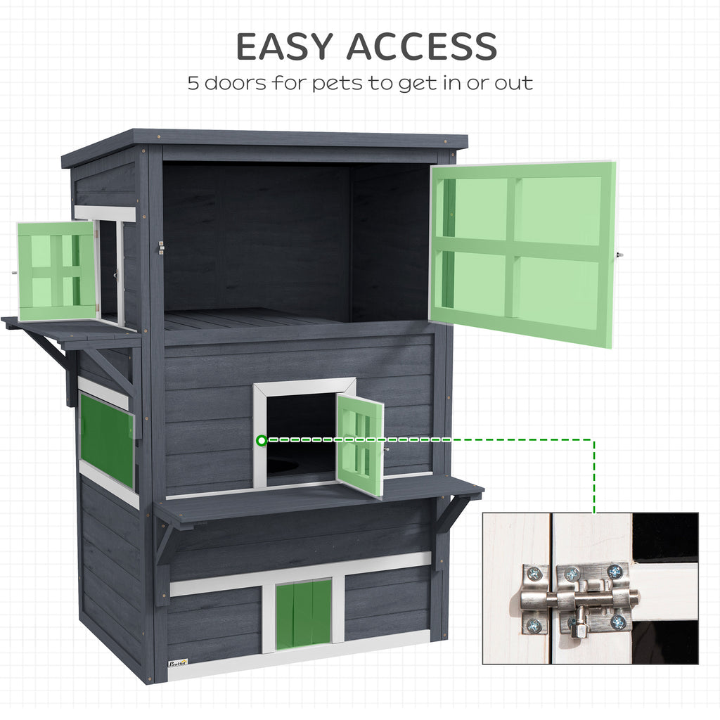 Cat House, Outdoor 3-Tier Kitty Shelter, Weather Resistant, w/ Escape Door