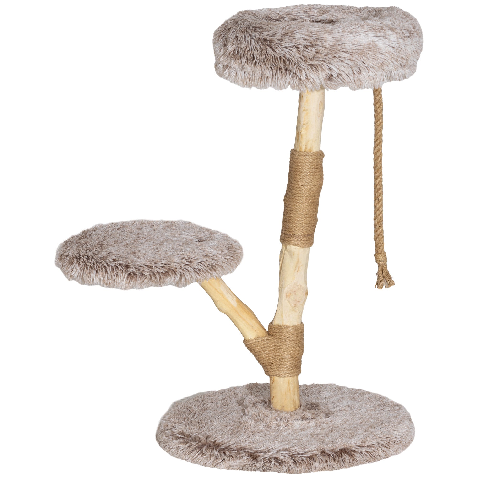 35-Inch Modern Cat Tree for Indoor Adult Cats, Wooden Scratching Posts, Cat Bed & Rope Toy, Compact Activity Tower, Brown