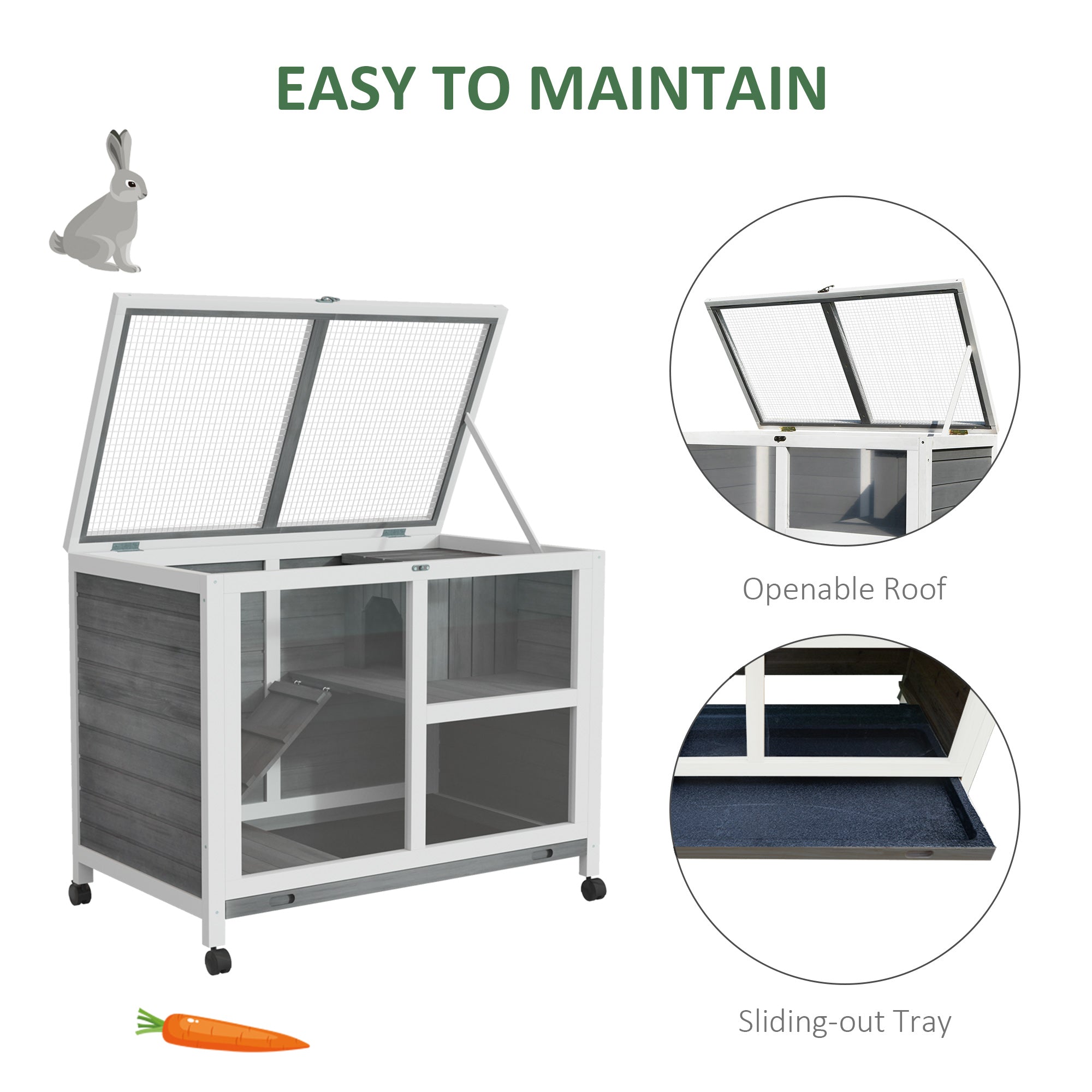 Outdoor Rabbit Enclosure Solid Wood Pet House with a Main Room for Sleeping and a Cage Area for Playing - Indoor/Outdoor
